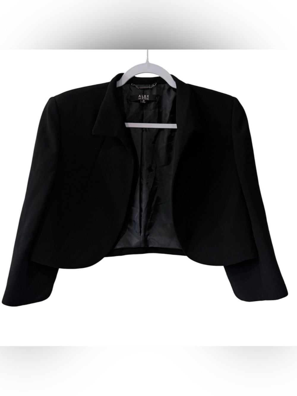 Alex Marie women’s 19 long sleeve black cropped formal bolero blazer jacket.